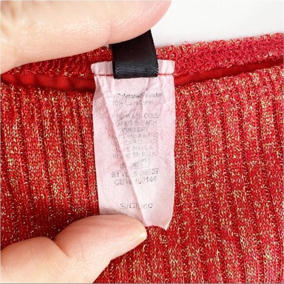 Uptown USA Sparkly Red Knit Off the Shoulder Body-con Maxi Dress w/Front Slit Sm - Picture 11 of 13